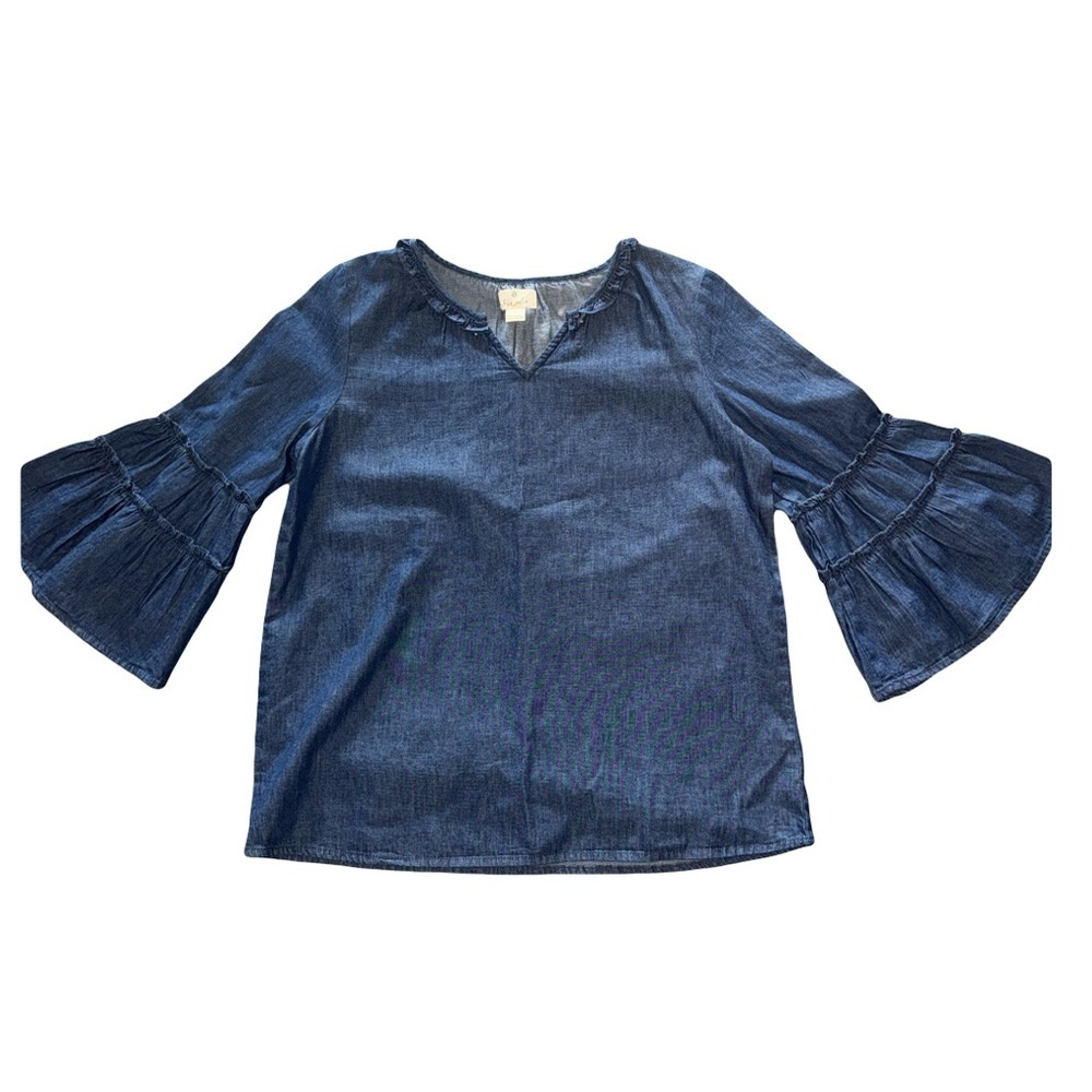 Tres Jolie Women’s Bell Sleeved Cotton Denim Top Medium Like New